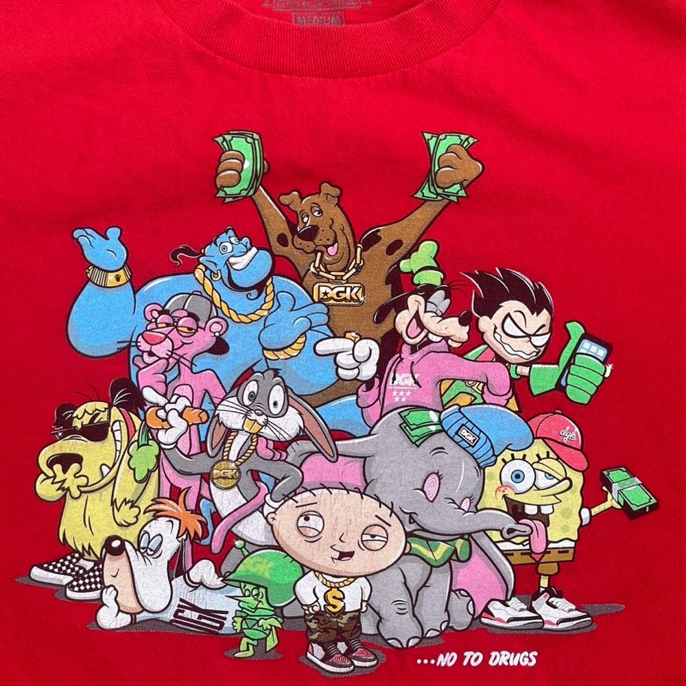 Sponge bob Funny Cartoon Parody DGK Red Graphic Short Sleeve Tee Scooby doo